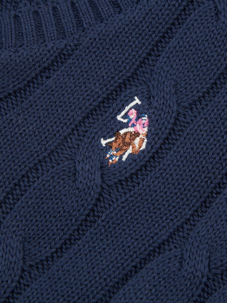 U.S. Polo Assn. Navy Blue Womens Crew Neck Cable Knit Pink Jumper - Image 8 of 9
