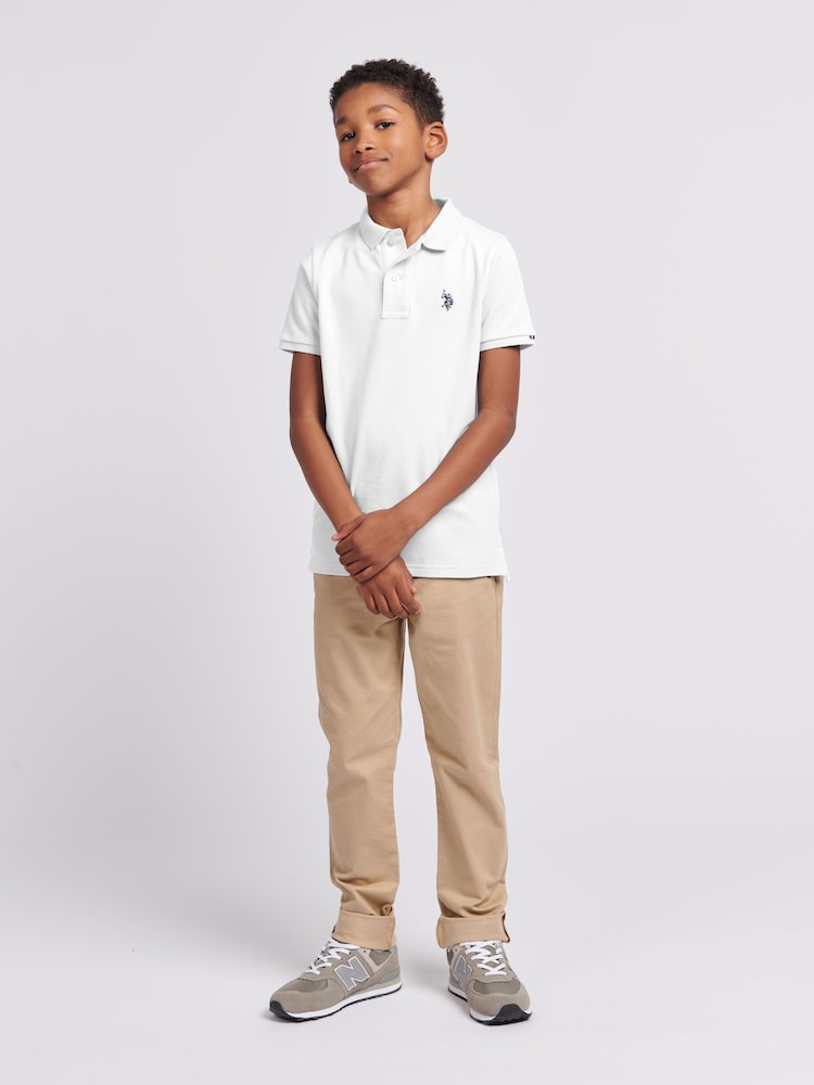Biały - U.S. Polo Assn. Boys Double Horsemen 100% Cotton Polo Shirt - Image 3 of 10