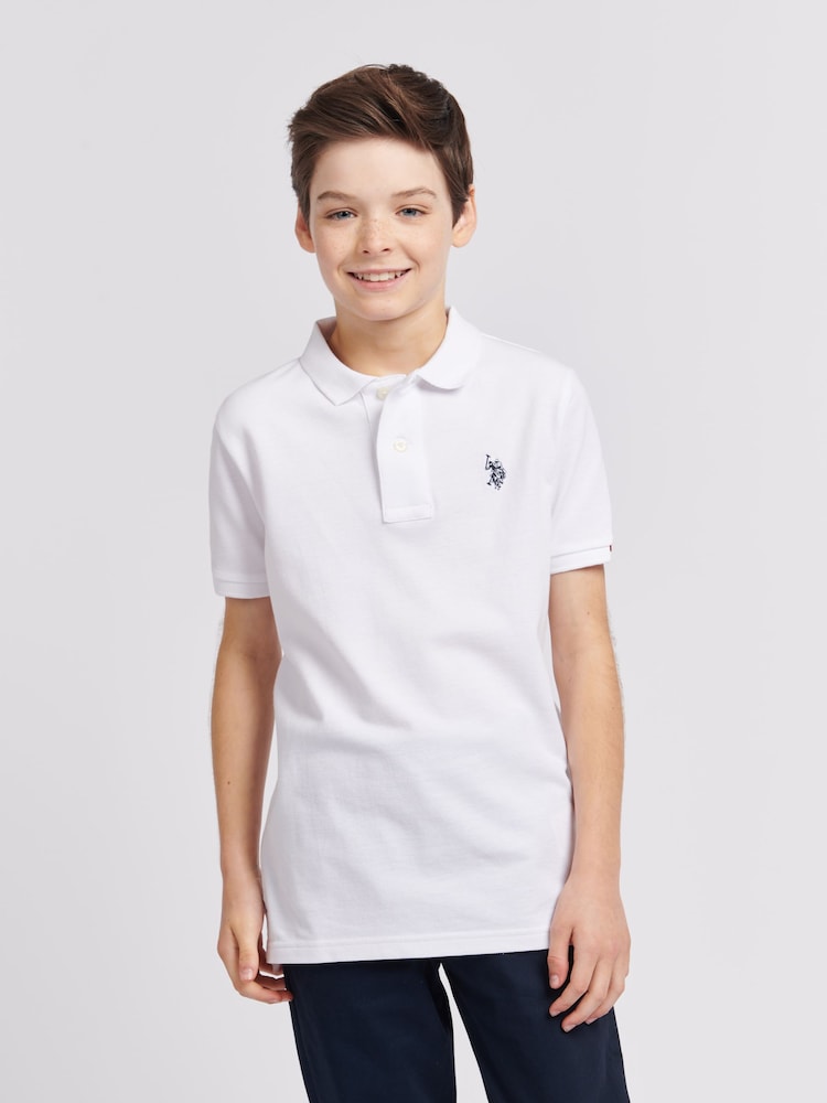 Biały - U.S. Polo Assn. Boys Double Horsemen 100% Cotton Polo Shirt - Image 5 of 10