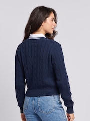 U.S. Polo Assn. Blue Cable Knit Womens Cropped Cardigan - Image 2 of 7