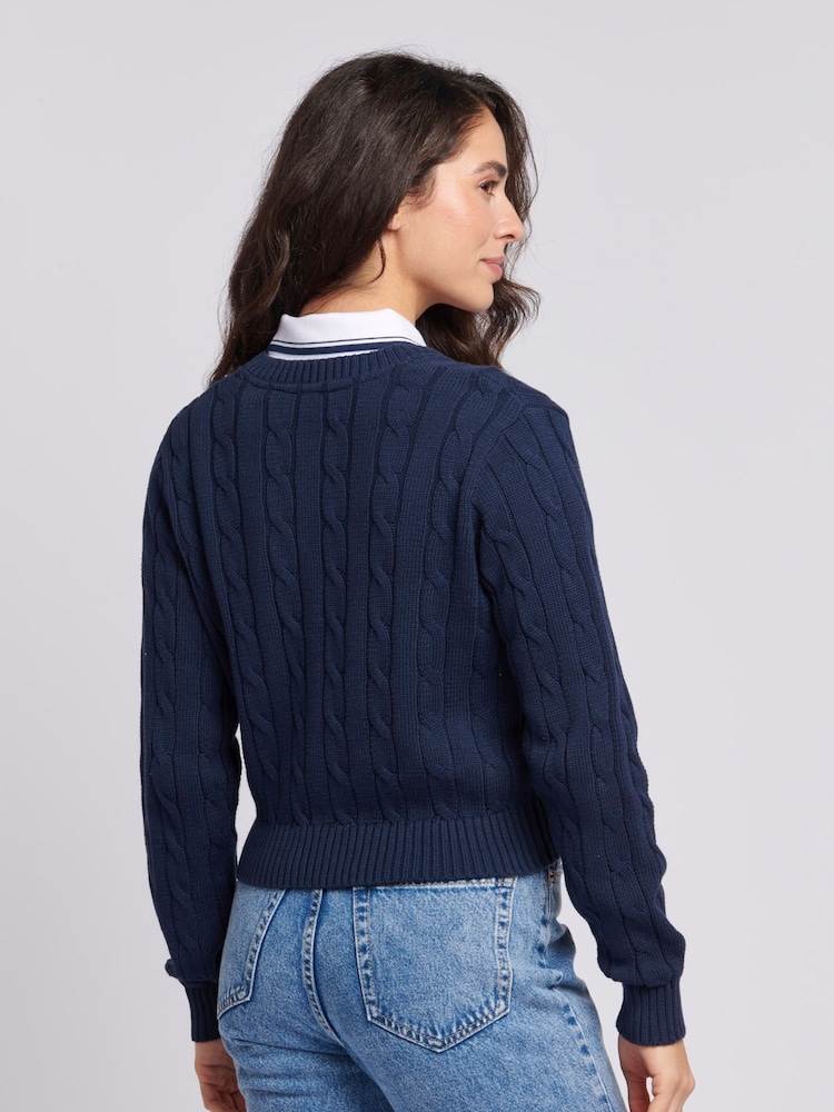U.S. Polo Assn. Blue Cable Knit Womens Cropped Cardigan - Image 2 of 7