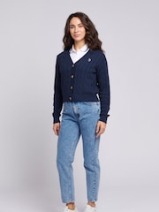 U.S. Polo Assn. Blue Cable Knit Womens Cropped Cardigan - Image 3 of 7
