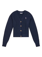 U.S. Polo Assn. Blue Cable Knit Womens Cropped Cardigan - Image 5 of 7