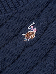 U.S. Polo Assn. Blue Cable Knit Womens Cropped Cardigan - Image 6 of 7