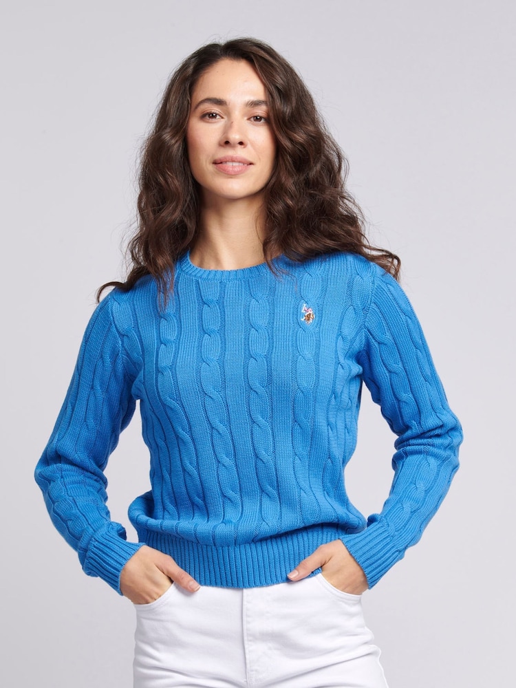 modra - U.S. Polo Assn. Ženske okrogel ovratnik; z okroglim ovratnikom Cable Knit Rožnata pulover - Slika 1 iz 9