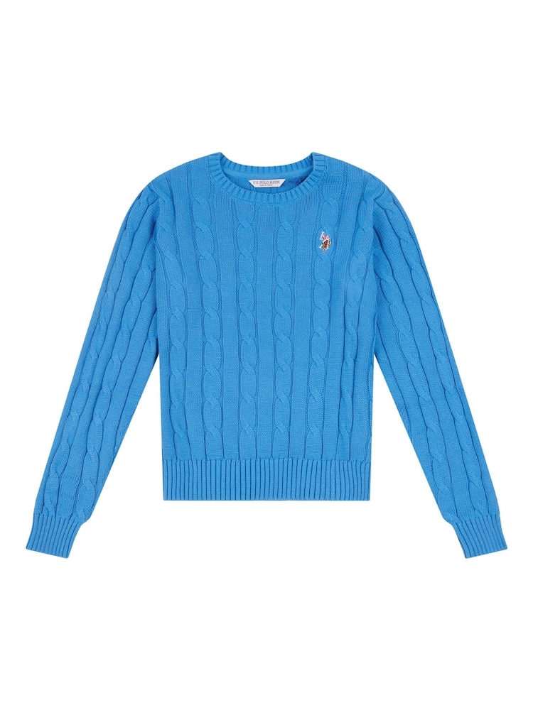 U.S. Polo Assn. Blue Womens Crew Neck Cable Knit Pink Jumper - Image 7 of 9