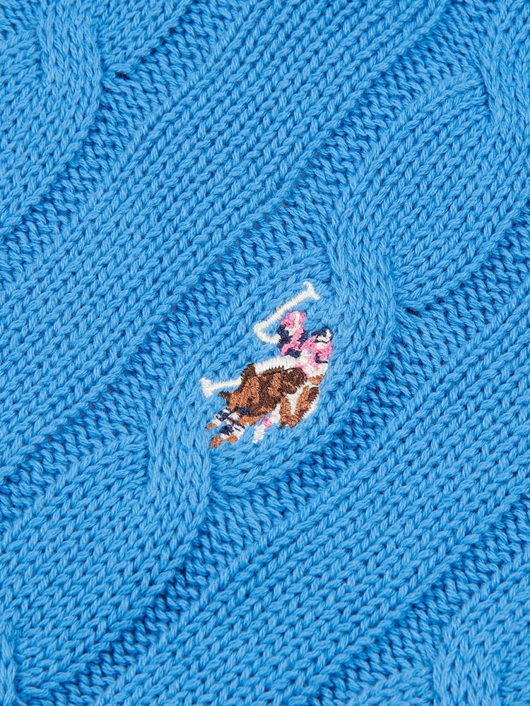 U.S. Polo Assn. Blue Womens Crew Neck Cable Knit Pink Jumper - Image 8 of 9
