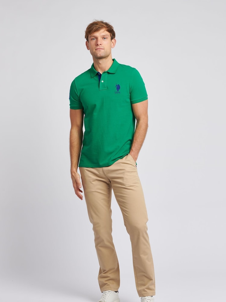 U.S. Polo Assn. Green Regular Fit Mens Player 3 Pique 100% Cotton Polo Shirt - Image 3 of 8