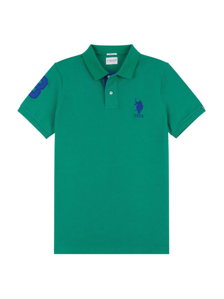 U.S. Polo Assn. Green Regular Fit Mens Player 3 Pique 100% Cotton Polo Shirt - Image 6 of 8