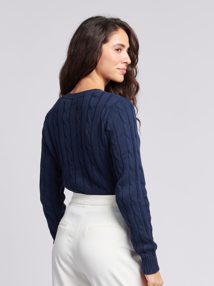 U.S. Polo Assn. Blue Womens V-Neck Cable Knit Jumper - Image 2 of 8