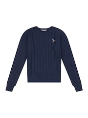 U.S. Polo Assn. Blue Womens V-Neck Cable Knit Jumper - Image 6 of 8
