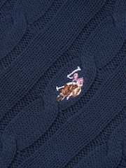 U.S. Polo Assn. Blue Womens V-Neck Cable Knit Jumper - Image 7 of 8