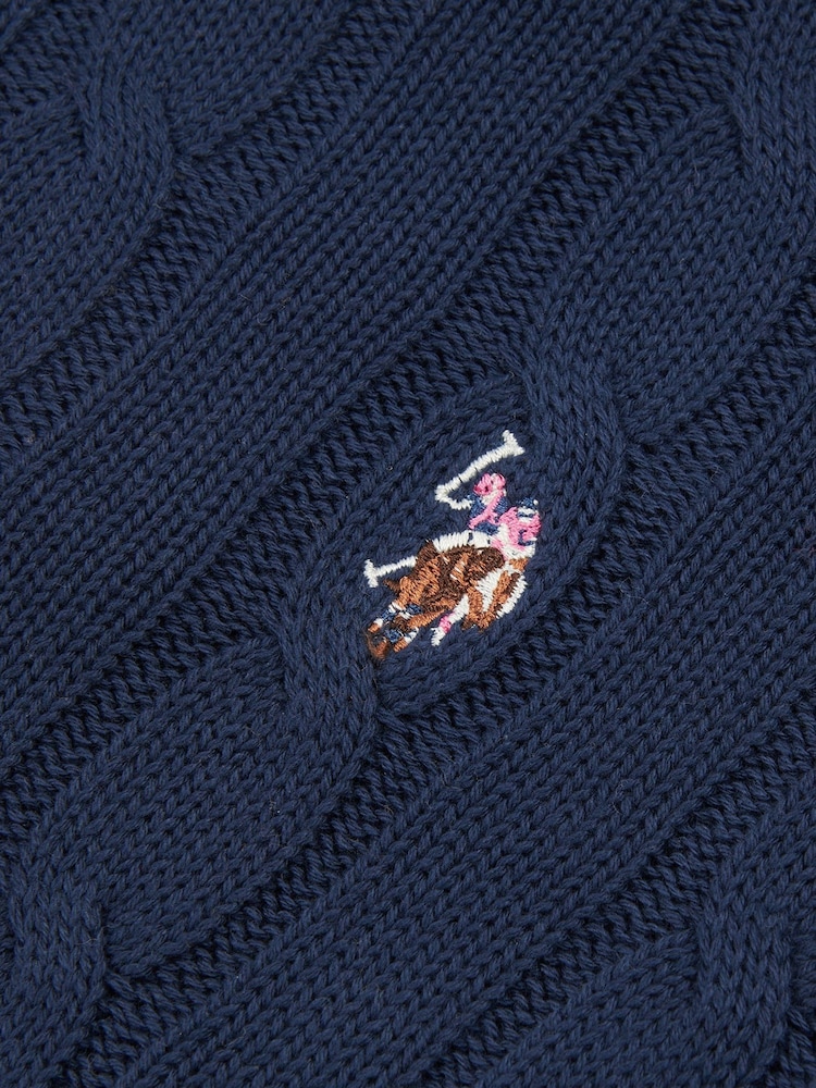 U.S. Polo Assn. Blue Womens V-Neck Cable Knit Jumper - Image 7 of 8