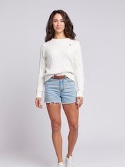 Bela - U.S. Polo Assn. Ženske okrogel ovratnik; z okroglim ovratnikom Cable Knit Rožnata pulover - Slika 4 iz 9