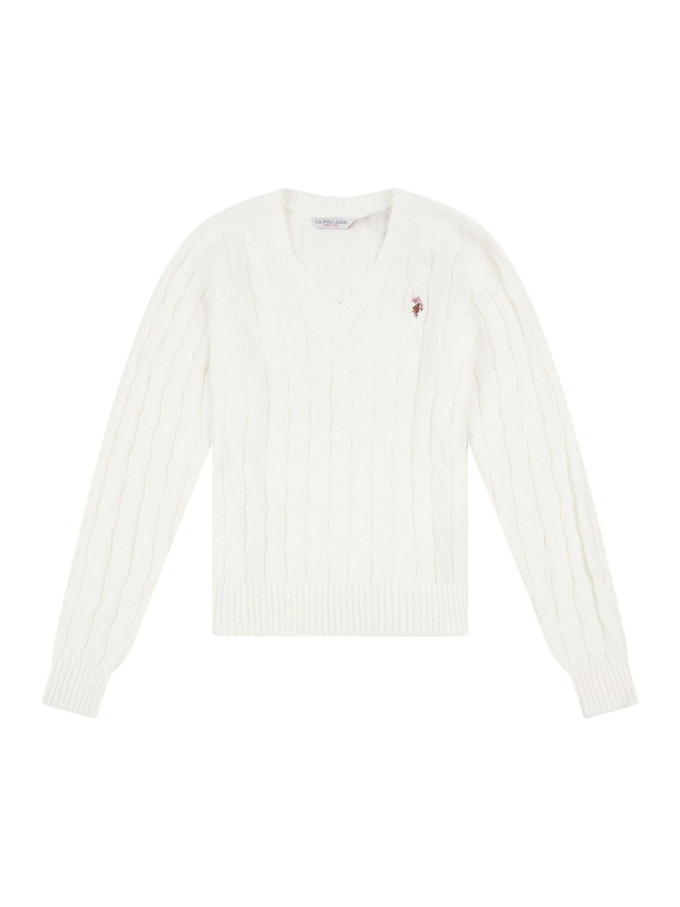 U.S. Polo Assn. White Womens Crew Neck Cable Knit Pink Jumper - Image 7 of 9