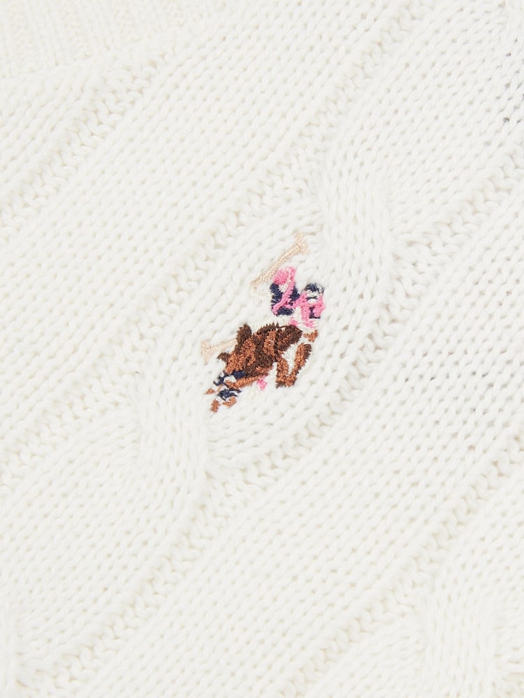 U.S. Polo Assn. White Womens Crew Neck Cable Knit Pink Jumper - Image 8 of 9
