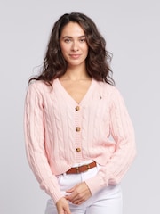 U.S. Polo Assn. Pink Cable Knit Womens Cropped Cardigan - Image 1 of 8