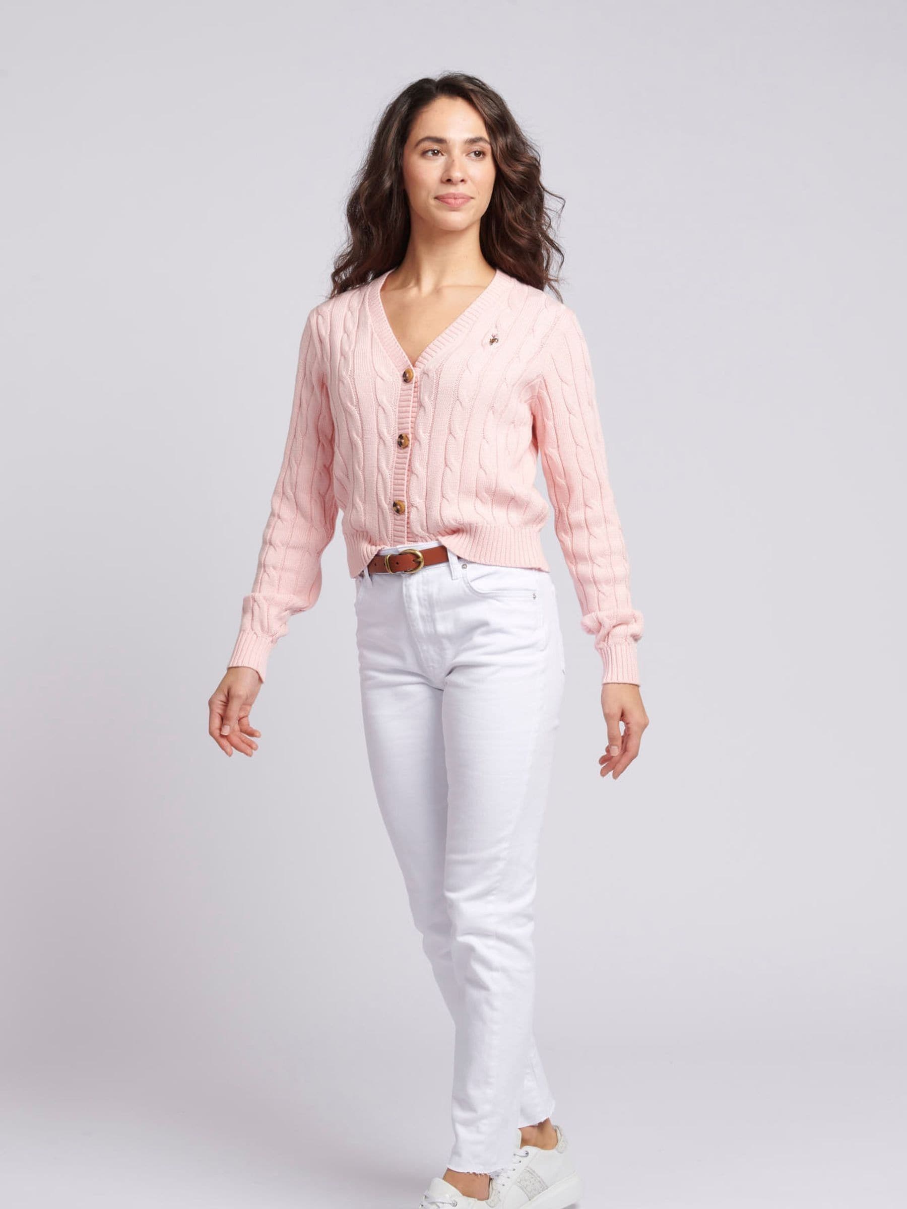 Buy U.S. Polo Assn. Pink Cable Knit Womens Cropped Cardigan Buy U.S. Polo Assn. Pink Cable Knit Womens Cropped Cardigan