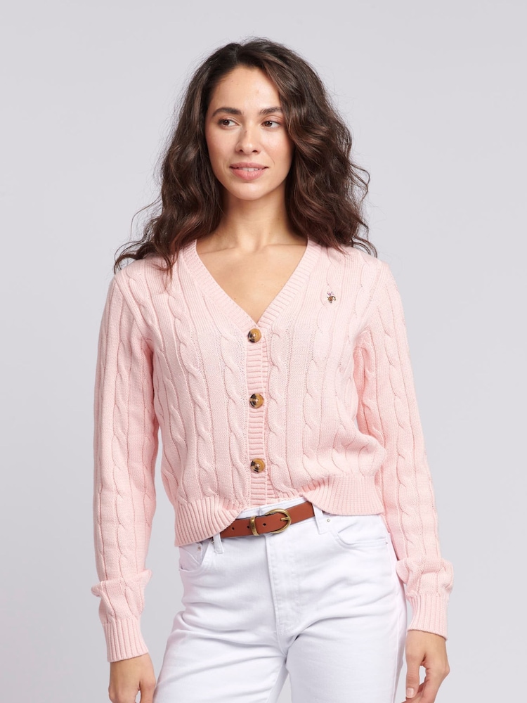 Buy Polo Pink Cable Knit Womens Cropped Cardigan from