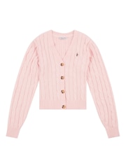 U.S. Polo Assn. Pink Cable Knit Womens Cropped Cardigan - Image 6 of 8