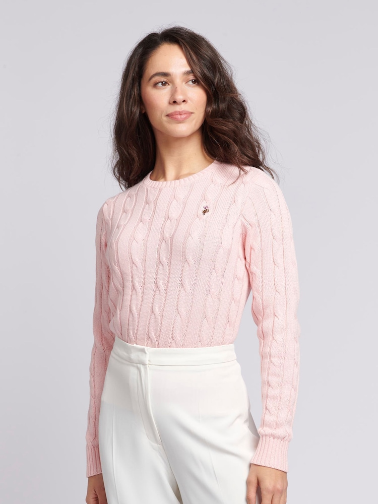 rožnata - U.S. Polo Assn. Ženske okrogel ovratnik; z okroglim ovratnikom Cable Knit Rožnata pulover - Slika 1 iz 7