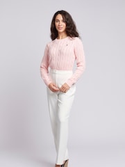 rožnata - U.S. Polo Assn. Ženske okrogel ovratnik; z okroglim ovratnikom Cable Knit Rožnata pulover - Slika 3 iz 7