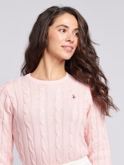 rožnata - U.S. Polo Assn. Ženske okrogel ovratnik; z okroglim ovratnikom Cable Knit Rožnata pulover - Slika 4 iz 7