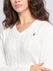 U.S. Polo Assn. White Womens V-Neck Cable Knit Jumper - Image 4 of 8