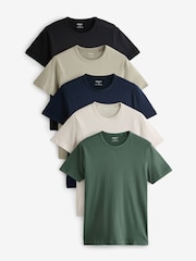 Green Slim Fit 100% Cotton Underwear T-Shirts 5 Pack - Image 1 of 17