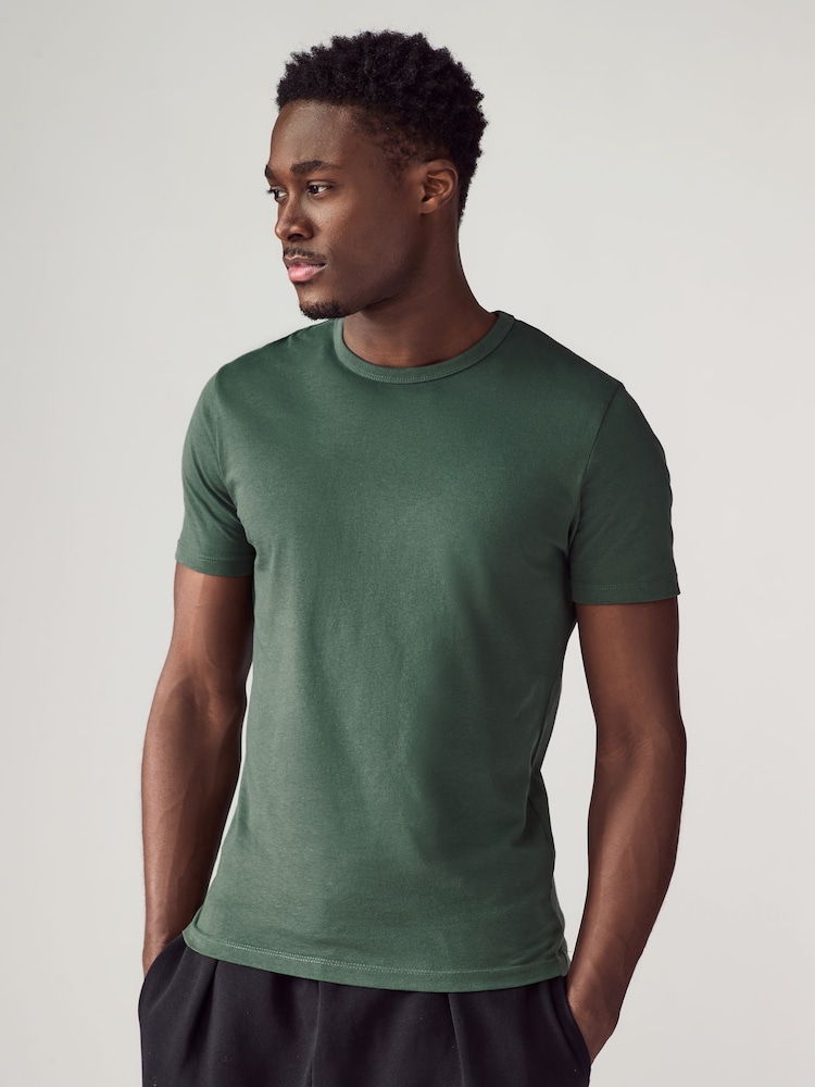 Green Slim Fit 100% Cotton Underwear T-Shirts 5 Pack - Image 2 of 17