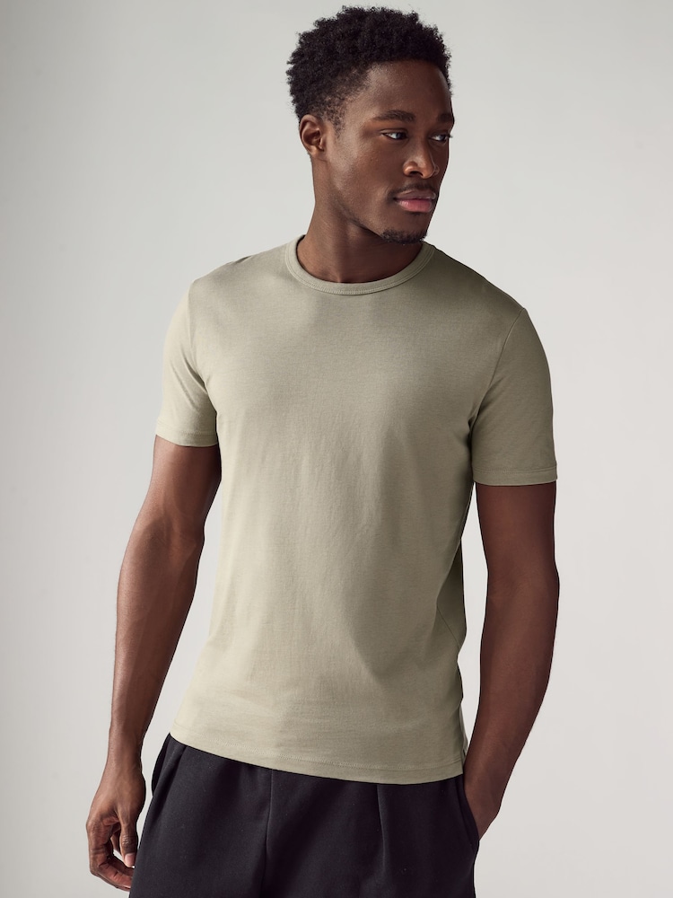 Green Slim Fit 100% Cotton Layering T-Shirts 5 Pack - Image 7 of 17