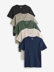 Green Regular Fit 100% Cotton V-Neck Underwear T-Shirts 5 Pack - Image 1 of 11