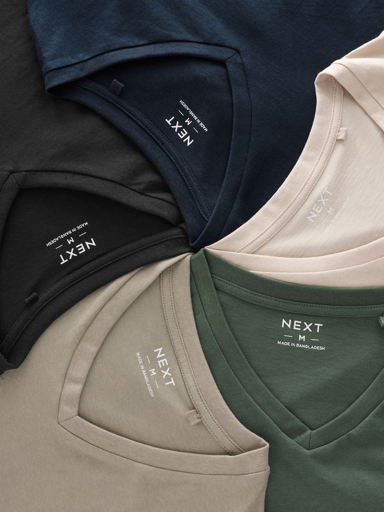 Green Regular Fit 100% Cotton V-Neck Underwear T-Shirts 5 Pack - Image 10 of 16