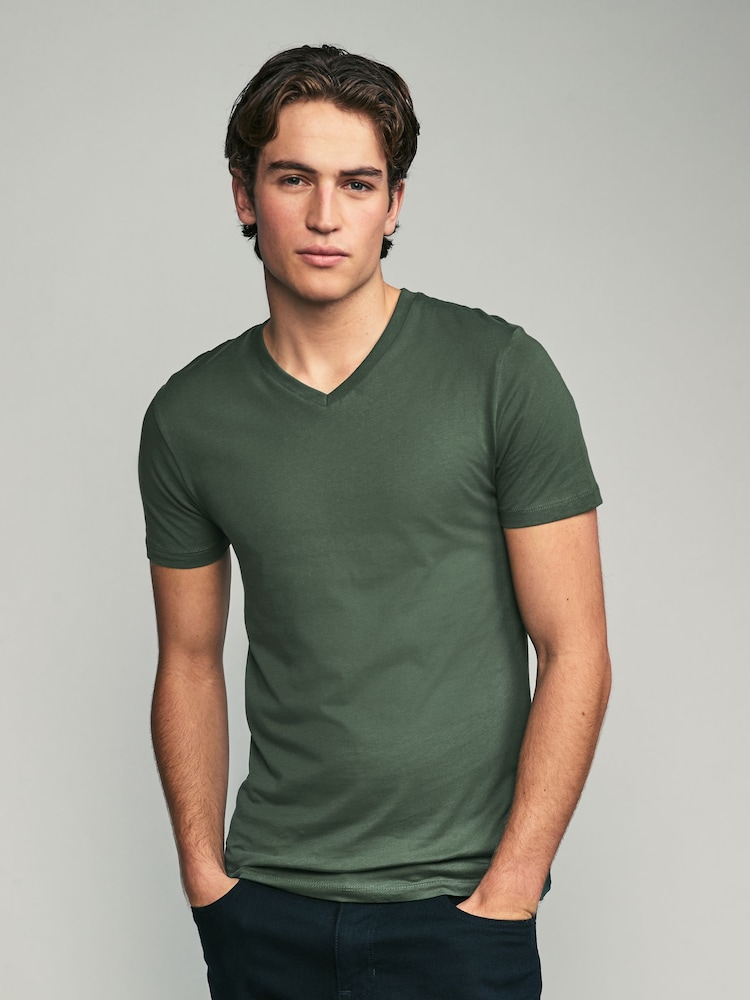 Green Regular Fit 100% Cotton V-Neck Underwear T-Shirts 5 Pack - Image 2 of 11