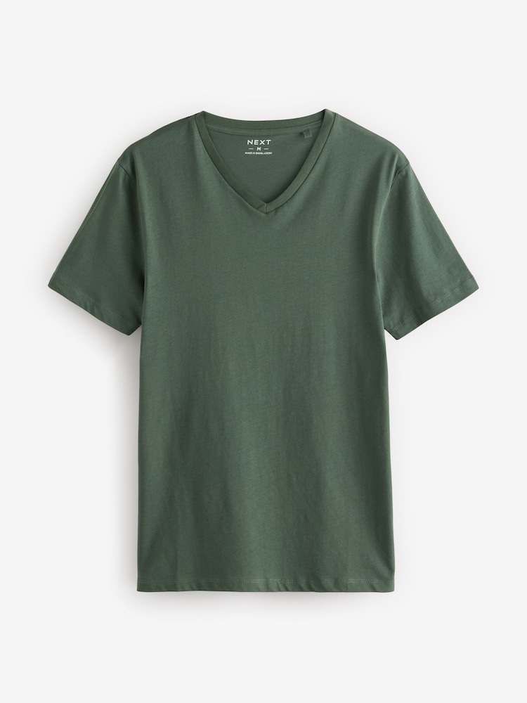 Green Regular Fit 100% Cotton V-Neck Underwear T-Shirts 5 Pack - Image 6 of 16