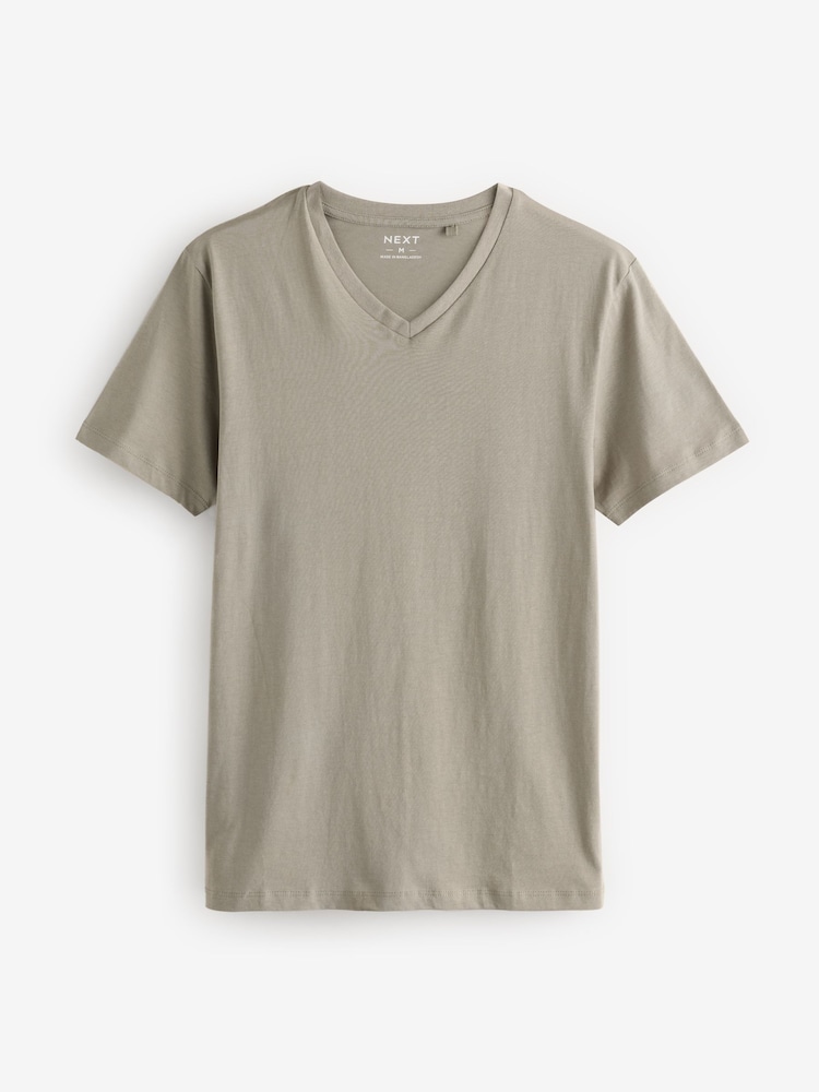 Green Regular Fit 100% Cotton V-Neck Underwear T-Shirts 5 Pack - Image 7 of 16