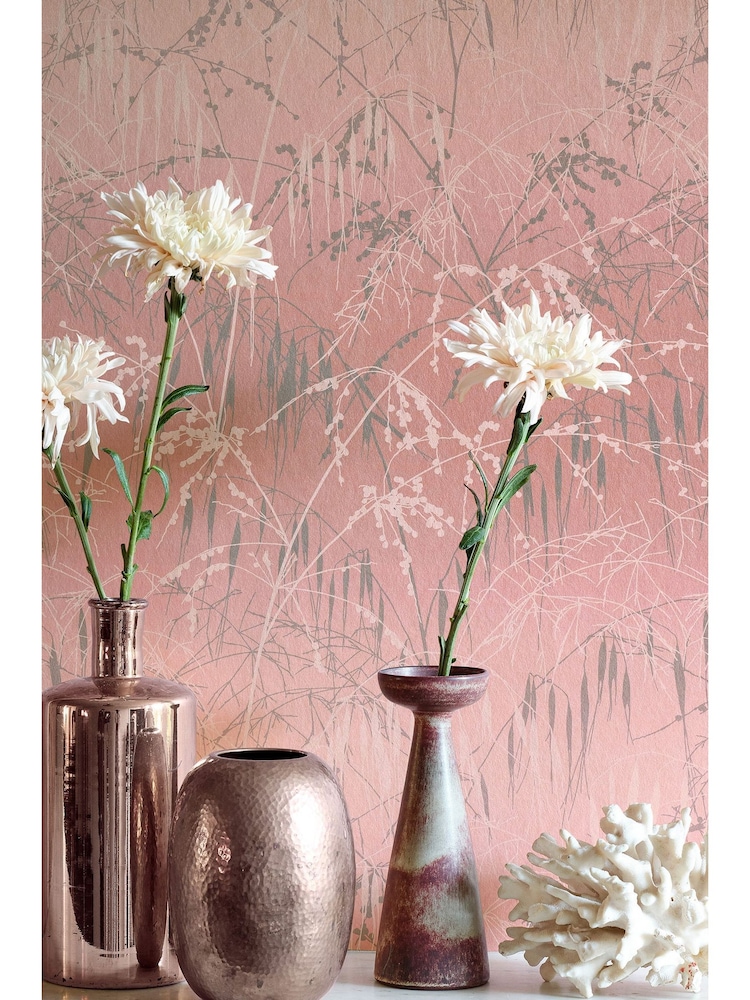 Clarissa Hulse Shell Pewter Meadow Grass 10M Wallpaper - Image 1 of 3