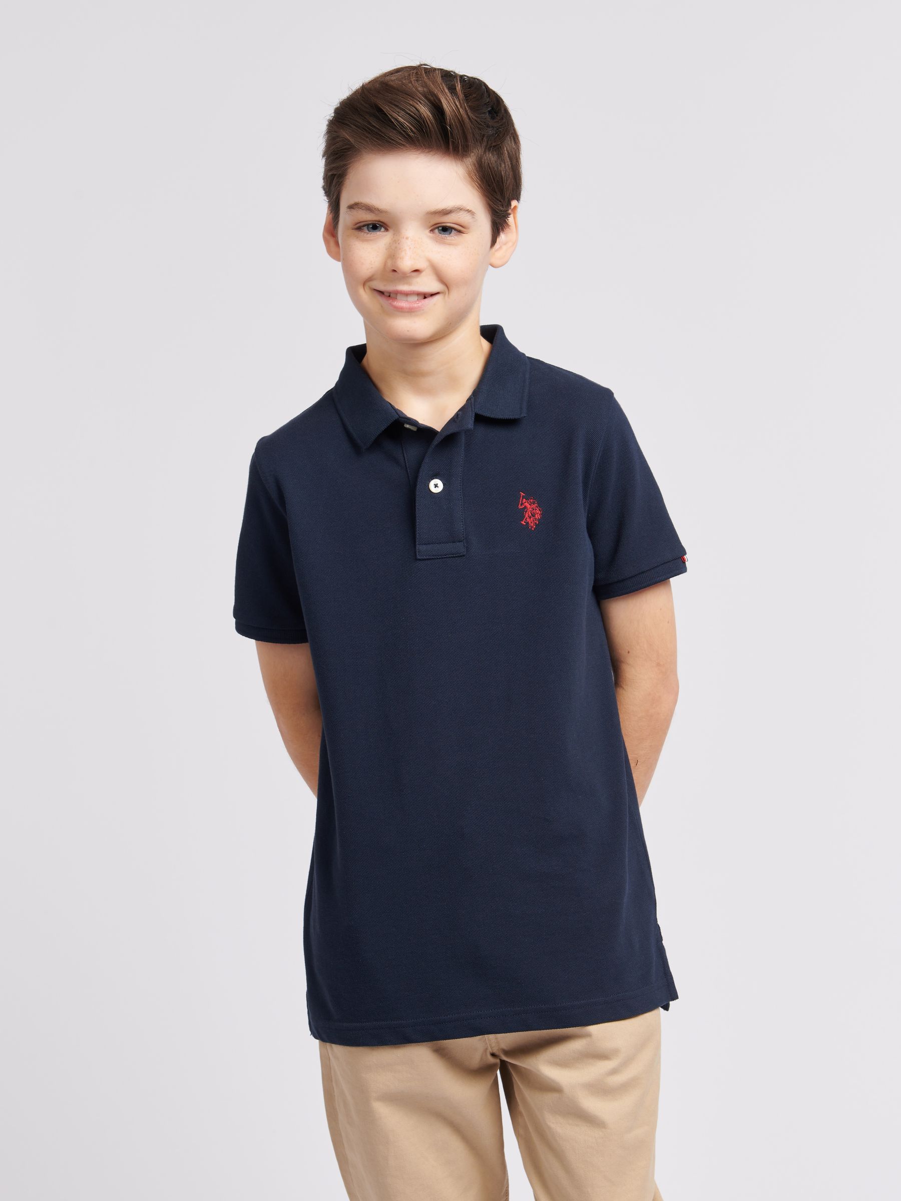 U.S. Polo Assn. Navy Blue Double Horsemen Boys Pique 100 Cotton Polo Shirt