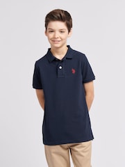 U.S. Polo Assn. Light Blue Boys Double Horsemen 100% Cotton Polo Shirt - Image 1 of 9