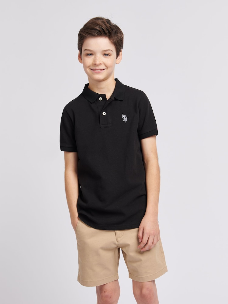 U.S. Polo Assn. Black Boys Double Horsemen 100% Cotton Polo Shirt - Image 1 of 7
