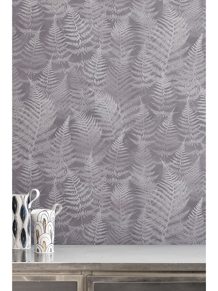 Clarissa Hulse Pewter Woodland Fern 10M Wallpaper - Image 1 of 3