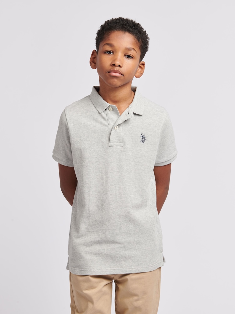U.S. Polo Assn. Grey Boys Double Horsemen 100% Cotton Polo Shirt - Image 1 of 8