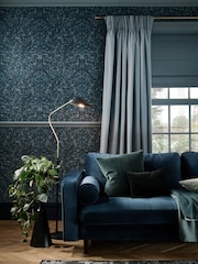 Graham & Brown Navy Salix Leaves 10M Wallpaper - Image 1 of 3
