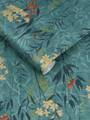 Graham & Brown Teal Obassia Silk 10M Wallpaper - Image 3 of 3