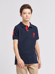 Темно-синий - US Polo Assn. Футболка-поло для мальчиков 100% хлопок, игрок 3 - Изображение 1 из 8