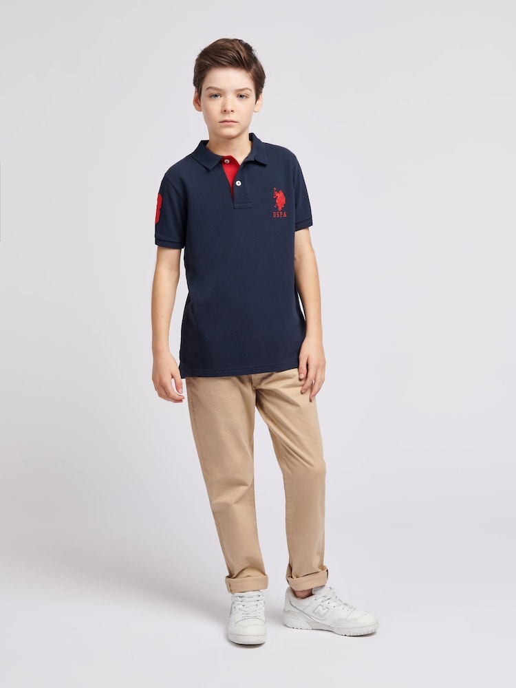 כחול כהה - U.S. Polo Assn. Boys 100% Cotton Player 3 Polo Shirt - Image 3 of 8