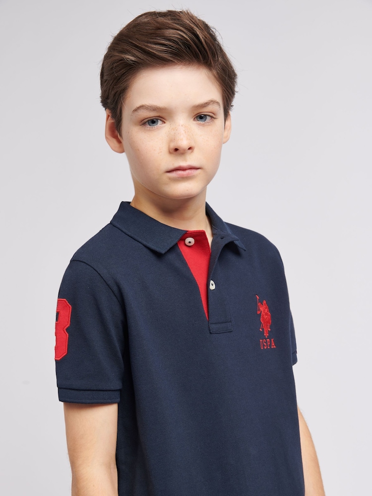 כחול כהה - U.S. Polo Assn. Boys 100% Cotton Player 3 Polo Shirt - Image 4 of 8