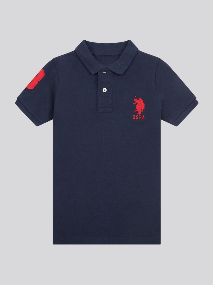 כחול כהה - U.S. Polo Assn. Boys 100% Cotton Player 3 Polo Shirt - Image 5 of 8