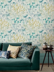 Clarissa Hulse Green Summer Border Verdigris 10M Wallpaper - Image 1 of 3