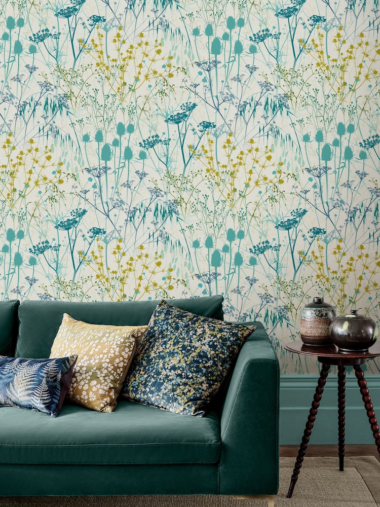Clarissa Hulse Green Summer Border Verdigris 10M Wallpaper - Image 1 of 3